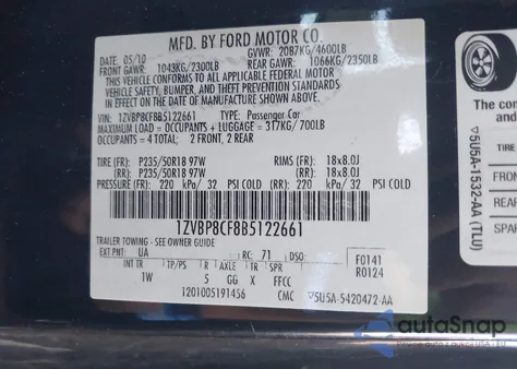 2011 Ford Mustang Gt из США, поврежденный, VIN 1ZVBP8CF8B5122661